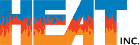 A stylized graphic with the word "heat" in large block letters overlaid with flame designs at the bottom, next to the word "inc." in smaller font.